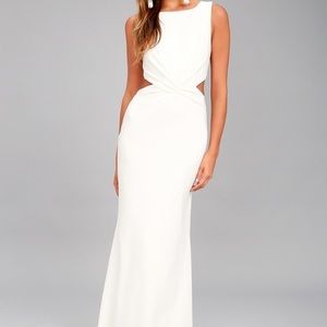 White maxi dress with side cutouts